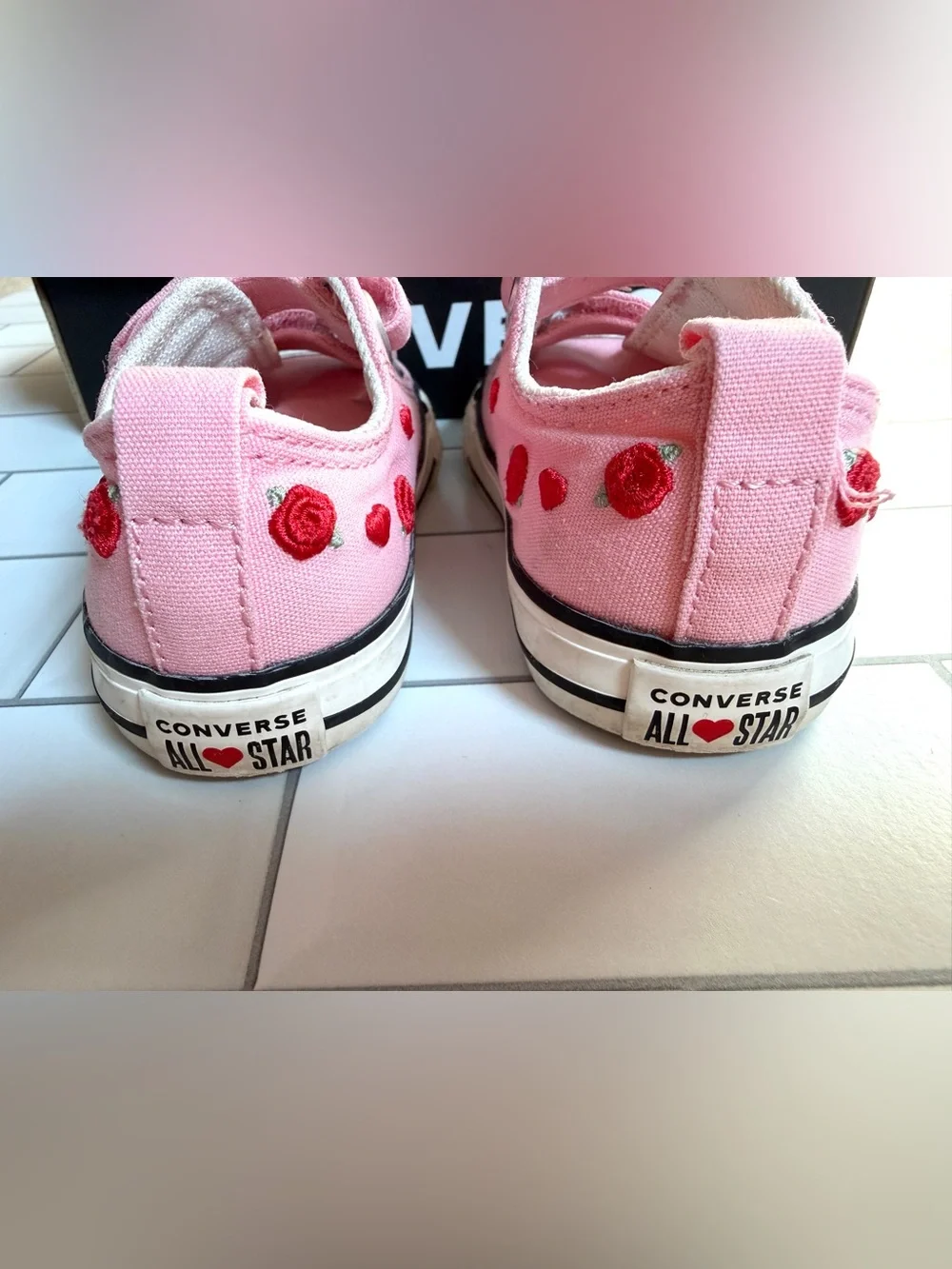 5🌹 Converse Chuck Taylor All Star Valentines Day Easy On Pink Red Velcro Shoes